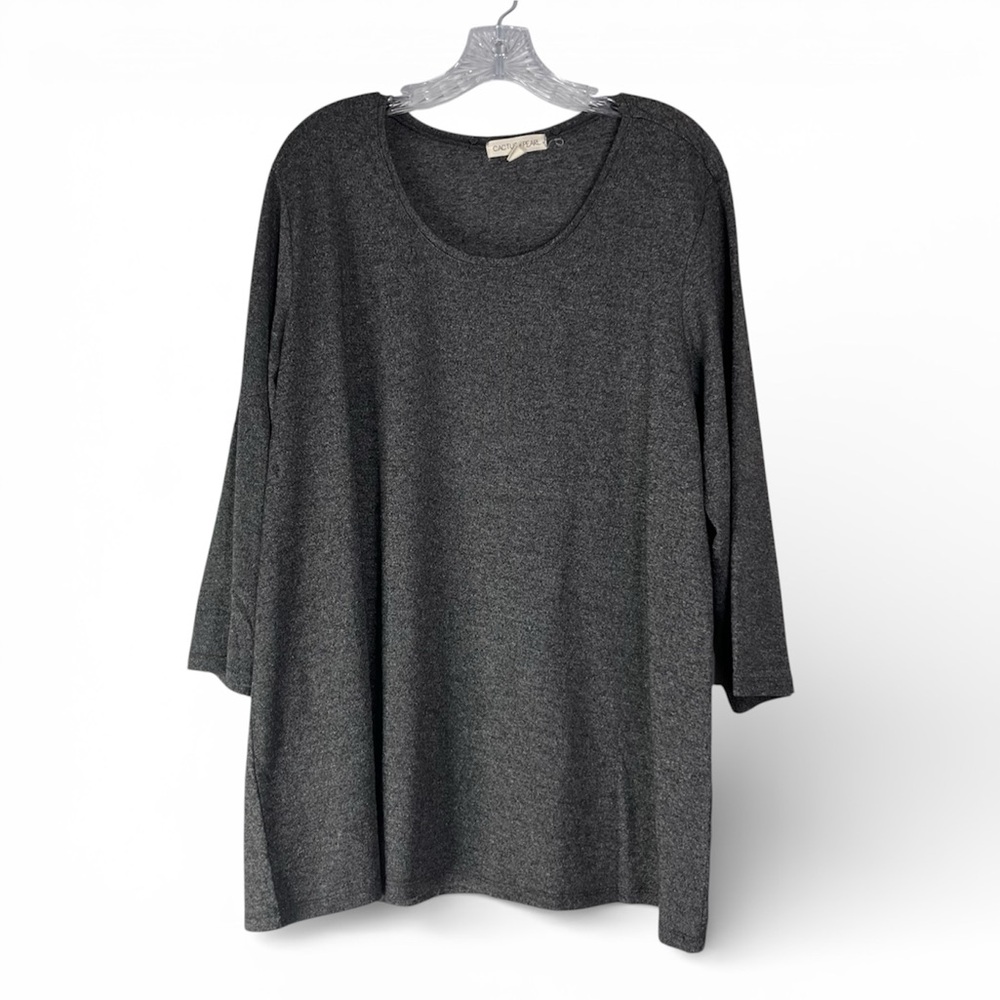 Cactus + Pearl Top Women’s XL Charcoal Gray 3/4 Sleeve Scarf Top Stretch Casual